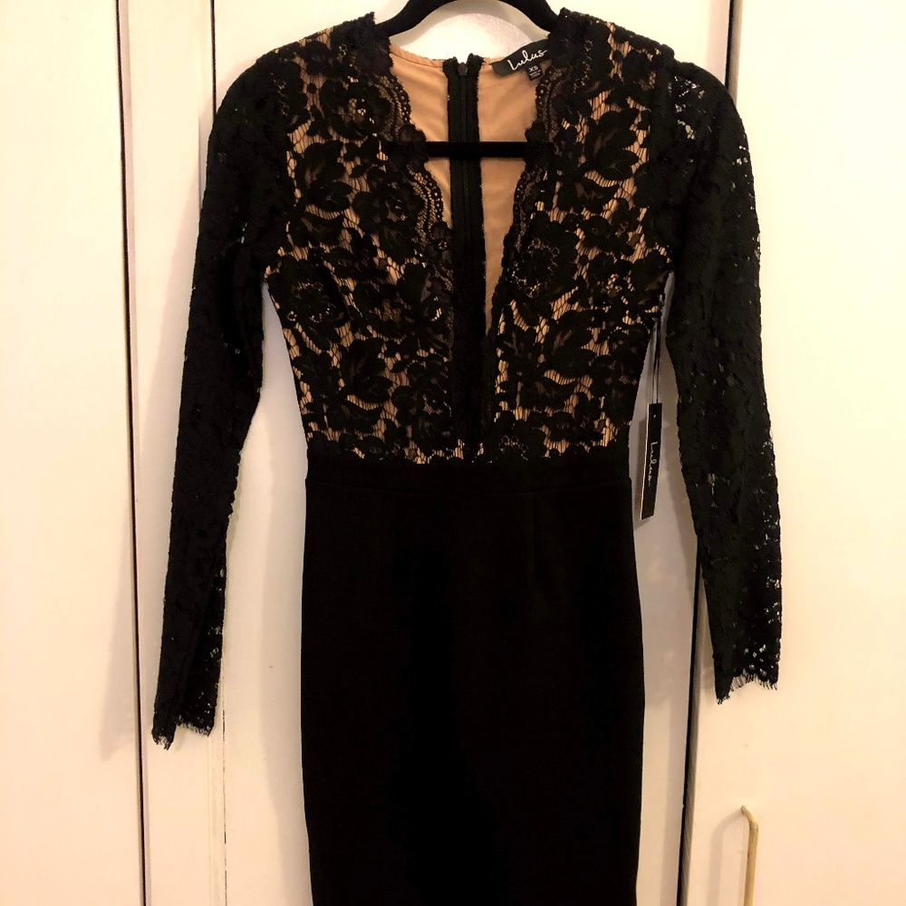Lulu's Black Lace Bodycon Long-sleeve Dress XS NWT